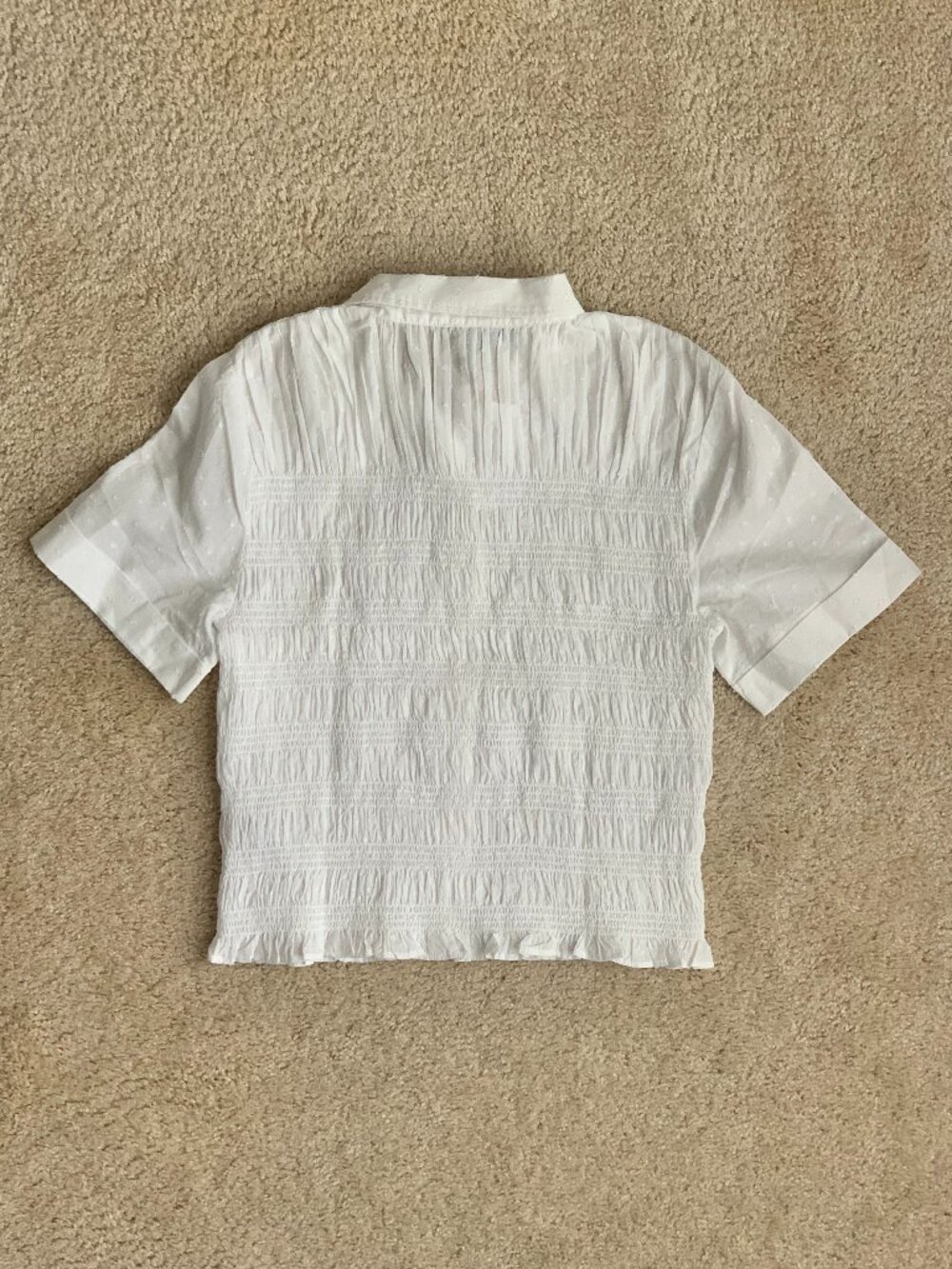 NWT J. Crew Short Sleeve Smocked Button Front Shirt (CT051), White, Medium - Picture 6 of 14
